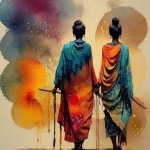 Two Women in Vibrant Garments with Abstract Background | Deep Dream Generator ---W A N D E R I N G--- | Deep Dream Generator