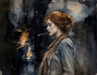 Watercolor Illustration of Woman with Red Hair and Cigar | Deep Dream Generator --PLAY   ME    A  S O N G--- | Deep Dream Generator