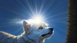 Fluffy White Dog in Soft Light Against Blue Sky | Deep Dream Generator Lucy Over Comes This World Looking At The Pine Tree | Deep... 