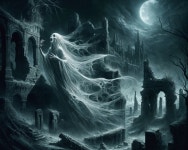 Images of a dark creature with a lantern in his hand on the waters, shrouded in mist, stormy sea, highly detailed, extremely... 