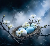 Nest with Blue Eggs Surrounded by White Flowers | Deep Dream Generator Spring Serenity: A Nest of Blue Eggs | Deep Dream Generator