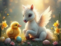 Whimsical Unicorn and Duckling in Flower Garden | Deep Dream Generator Unicorn and Duckling in a Sunny Meadow | Deep Dream Generator