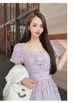 로즈엘레이디 퍼플 보라 입체 꽃 장식 자수 럭셔리 페미닌 롱 원피스
