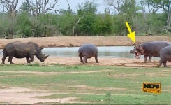 새끼 괴롭히는 코뿔소 VS 분노 폭발한 엄마 하마...살벌한 싸움 현장