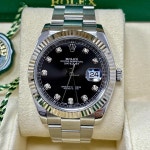 Rolex Datejust 41 126334 Black Diamond Dial Gold Fluted Bezel... for $13,195 for sale from a Trusted Seller on Chrono24