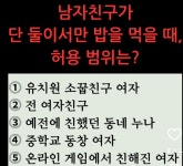 이슈/유머 - 남자친구와 단 둘이서만 밥을 먹을때 허용 가능한 범위는?