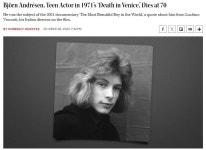 익스트림무비 - [베네치아에서의 죽음] 배우 비에른 안드레센 별세, 향년 70세