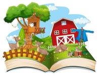 농장에서 동물의 장면이 있는 책 | 무료 벡터