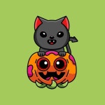 Free Vector | Cute devil cat and pump celebrates halloween