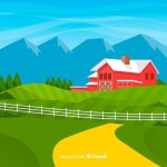 평면 스타일의 농장 풍경 | 무료 벡터