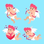 평면 디자인 큐피드 캐릭터 컬렉션 | 무료 벡터