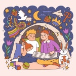 손으로 그린 취침 시간 이야기 그림 | 무료 벡터