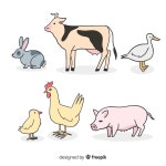 손으로 그린 귀여운 농장 동물 모음 | 무료 벡터