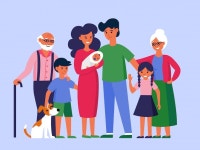 함께 서있는 행복 한 거 대 한 가족 | 무료 벡터