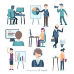 사무실에서 일하는 사람들의 그림 | 무료 벡터