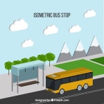 Free Vector | Isometric view of bus and bus stop