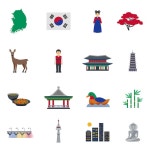한국 문화 기호 평면 아이콘 세트 | 무료 벡터