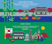 Korean culture travel horizontal banners set | Free Vector