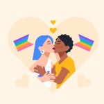 평면 디자인 스타일에 레즈비언 커플 키스 | 무료 벡터