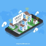 아이소 메트릭 디자인의 스마트 시티 모바일 | 무료 벡터