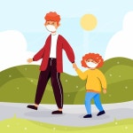 일광에서 마스크를 쓰고 부모와 자식 | 무료 벡터