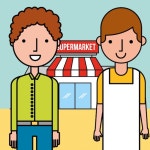 세일즈맨 및 고객 남자 슈퍼마켓 | 무료 벡터