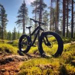 ⁇ 한 자전거 가 숲길 에 주차 되어 있다 | 프리미엄 사진