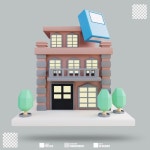 블루 앤 화이트 디자인 의 만화 건물 일러스트레이션 | 프리미엄 AI 생성 PSD