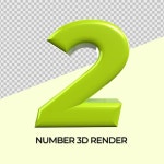 3d 렌더링 번호 2 고립 | 프리미엄 PSD 파일
