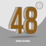 Premium PSD | 3d render number 48 gold silver style