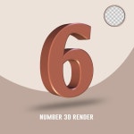 3D 렌더링 번호 6 구리 색상 | 프리미엄 PSD 파일