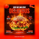 버거 음식 메뉴 프로모션 소셜 미디어 Instagram 게시물 배너 템플릿 | 프리미엄 PSD 파일