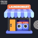 도시의 건물에 있는 코인 세탁소 | 프리미엄 사진