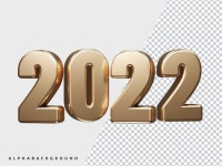 3d golden 2022 icon for happy new year transparent background psd | Premium PSD