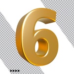 황금 숫자 6의 3d 렌더링 | 프리미엄 PSD 파일
