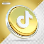 TICKOREA미디어 | Tiktok 아이콘 소셜 미디어 골드 스타일 | 프리미엄 PSD 파일