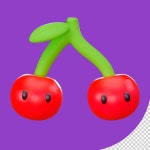 카와이 체리 과일 마스코트 일러스트레이션의 프리미엄 psd 3d 렌더링 | 프리미엄 PSD 파일