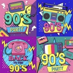 S memphis poster or card with computer rainbow pc window and geometric elements back to the s vibe v | Premium Vector