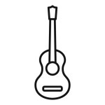 기타 아이콘 세트 우쿨레 음악 악기 터 상징 음악 어쿠스틱 기타 아이콘 검은색으로 채워지고 윤이 그려져 있습니다. | 프리미엄 벡터