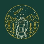 산으로 하이킹하는 백패커 | 프리미엄 벡터