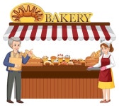 흰색 배경에 고립 된 베이커와 베이커리가 게의 앞 | 무료 벡터