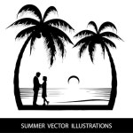 해변 쪽 의 나무 에 있는 부부 검은색 과 색 의 일러스트레이션 | 프리미엄 AI 생성 벡터 해변 쪽 의 나무  에 있는 부부 검은색 과 색 의... 