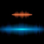 Shiny sound wave poster. musical track abstract visualisation. luminous stepped impulse. electronic audio effect background.... 