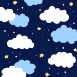 파란색에 만화 색 구름과 별 완벽 한 패턴입니다. 밤 완벽 한 패턴입니다. | 프리미엄 벡터