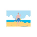 Naked man on a nudisk beach sunbathes near the sea. flat illustration. | Premium Vector