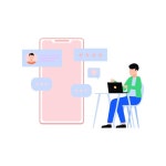 스마트폰에서 문자 메시지를 보내는 남자 터 일러스트레이션 | 프리미엄 벡터