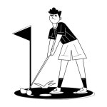 골프 라인 개념을 가진 남자 젊은 남자가 클럽 활동적인 라이프스타일과 야외 스포츠 레저를 통해 공을 친다 | 프리미엄 벡터