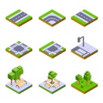 Isometric elements of a ground road with grass for the street | Free Vector
