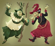 Premium Vector | Couple of witches for halloween