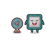 Cute toaster is standing in front of the fan | Premium Vector